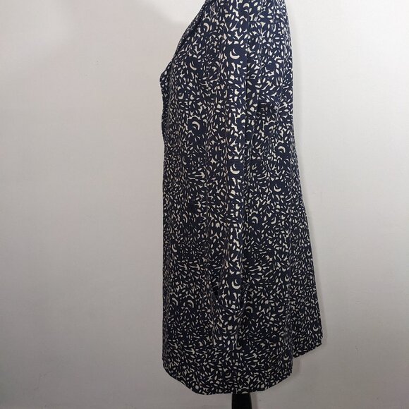 Talbots Floral Print Trench Coat Navy Blue White Lined Button Size 12 - Picture 4 of 11